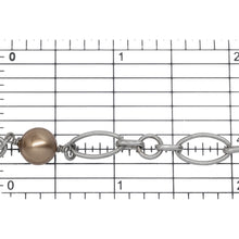 Load image into Gallery viewer, Sterling Silver Rhodium Plated 6.8mm by 12.5mm Smooth Oval Link, Two of 6.2mm by 3.0mm Elongated Rolo Links and 5.86mm Smooth Circle Link, Three of 8.0mm Swarovski Pearls Connected by 4.0mm Smooth Circle Link, Gem Stone Chain. Price per: 1 Inch.