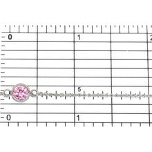 Load image into Gallery viewer, Sterling Silver 1.25mm Width by 1.45mm Length Smooth Cable Chain With 6.28mm Width / Length Pink CZ Round Bezel Set Connected by 2.7mm Width / length Smooth Circle On Each Side, Every 2 Inches, Bezel Set Chain. Price per: 1 Inch.