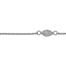 Load image into Gallery viewer, Sterling Silver Rhodium Plated 4.15mm by 8.76mm White CZ Oval Bezel Set Link Connected by 2.72mm Smooth Circles on Each Side of Bezel Set, followed by 1.33mm by 1.5 Smooth Cable Chain Every 2 Inches, Bezel Set Chain. Price per: 1 Inch.