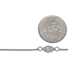 Load image into Gallery viewer, Sterling Silver Rhodium Plated 4.15mm by 8.76mm White CZ Oval Bezel Set Link Connected by 2.72mm Smooth Circles on Each Side of Bezel Set, followed by 1.33mm by 1.5 Smooth Cable Chain Every 2 Inches, Bezel Set Chain. Price per: 1 Inch.