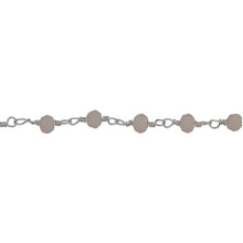 Load image into Gallery viewer, Chain by Foot. Brass Silver Plated 3.5mm Width by 2.65mm Length Pink Opal Gem Stone Chain. Price per: 1 Inch.