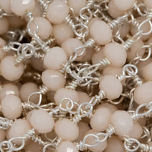 Load image into Gallery viewer, Brass Silver Plated 3.5mm Width by 2.65mm Length Pink Opal Gem Stone Chain. Price per: 1 Inch.