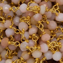 Load image into Gallery viewer, Brass Gold Plated 3.5mm Width by 2.65mm Length Pink Opal Gem Stone Chain. Price per: 1 Inch.