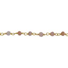 Load image into Gallery viewer, Chain by Foot. Brass Gold Plated 3.5mm Width by 2.65mm Length Pink Opal Gem Stone Chain. Price per: 1 Inch.