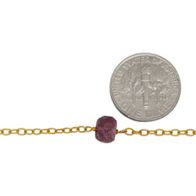 Load image into Gallery viewer, Sterling Silver Gold Plated 1.85mm Width by 2.65mm Length Smooth Cable Chain, Followed by 6.6mm Width by 4.72mm Length Natural Hand Cut Ruby (Dyed) Gem Stone Every 2 Inches, Gem Stone Chain. Price per: 1 Inch.