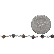 Load image into Gallery viewer, Brass Silver Plated 3.60mm Width by 2.80mm Length Peacock Pyrite Gem Stone Chain. Price per: 1 Inch.