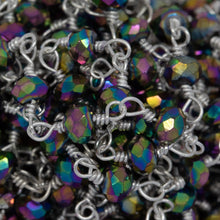 Load image into Gallery viewer, Brass Silver Plated 3.60mm Width by 2.80mm Length Peacock Pyrite Gem Stone Chain. Price per: 1 Inch.