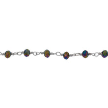 Load image into Gallery viewer, Chain by Foot. Brass Silver Plated 3.60mm Width by 2.80mm Length Peacock Pyrite Gem Stone Chain. Price per: 1 Inch.
