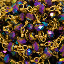 Load image into Gallery viewer, Brass Gold Plated 3.60mm Width by 2.80mm Length Peacock Pyrite Gem Stone Chain. Price per: 1 Inch.