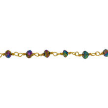 Load image into Gallery viewer, Chain by Foot. Brass Gold Plated 3.60mm Width by 2.80mm Length Peacock Pyrite Gem Stone Chain. Price per: 1 Inch.