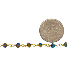 Load image into Gallery viewer, Brass Gold Plated 3.60mm Width by 2.80mm Length Peacock Pyrite Gem Stone Chain. Price per: 1 Inch.