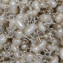 Load image into Gallery viewer, Brass Silver Plated 3.65mm Width by 2.55mm Length Natural White Potato Pearl Chain. Price per: 1 Inch.