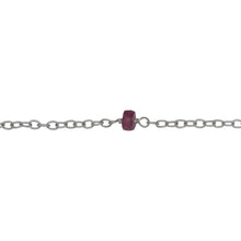 Load image into Gallery viewer, Chain by Foot. Sterling Silver 1.95mm Width by 2.60mm Length Smooth Cable Chain, Followed by 4.65mm Width by 2.72mm Length Natural Hand Cut Pink Tourmaline Gem Stone Every 2 Inches, Gem Stone Chain. Price per: 1 Inch.