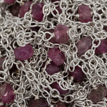 Load image into Gallery viewer, Sterling Silver 1.95mm Width by 2.60mm Length Smooth Cable Chain, Followed by 4.65mm Width by 2.72mm Length Natural Hand Cut Pink Tourmaline Gem Stone Every 2 Inches, Gem Stone Chain. Price per: 1 Inch.