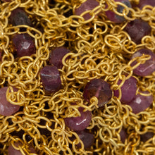 Load image into Gallery viewer, Sterling Silver Gold Plated 1.95mm Width by 2.60mm Length Smooth Cable Chain, Followed by 4.65mm Width by 2.72mm Length Natural Hand Cut Pink Tourmaline Gem Stone Every 2 Inches, Gem Stone Chain. Price per: 1 Inch.