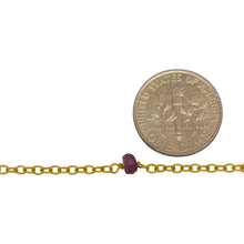 Load image into Gallery viewer, Sterling Silver Gold Plated 1.95mm Width by 2.60mm Length Smooth Cable Chain, Followed by 4.65mm Width by 2.72mm Length Natural Hand Cut Pink Tourmaline Gem Stone Every 2 Inches, Gem Stone Chain. Price per: 1 Inch.