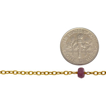 Load image into Gallery viewer, Sterling Silver Gold Plated 1.86mm Width by 2.62mm Length Smooth Cable Chain, Followed by 4.95mm Width by 3.35mm Length Natural Hand Cut Watermelon Tourmaline Gem Stone Every 2 Inches, Gem Stone Chain. Price per: 1 Inch.