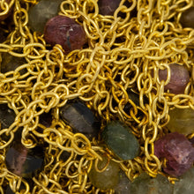 Load image into Gallery viewer, Sterling Silver Gold Plated 1.86mm Width by 2.62mm Length Smooth Cable Chain, Followed by 4.95mm Width by 3.35mm Length Natural Hand Cut Watermelon Tourmaline Gem Stone Every 2 Inches, Gem Stone Chain. Price per: 1 Inch.