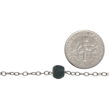 Load image into Gallery viewer, Sterling Silver 1.95mm Width by 2.60mm Length Smooth Cable Chain, Followed by 6.52mm Width by 4.75mm Length Natural Hand Cut Emerald (Dyed) Gem Stone Every 2 Inches, Gem Stone Chain. Price per: 1 Inch.