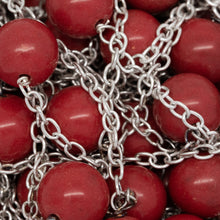 Load image into Gallery viewer, Sterling Silver 1.95mm Width by 2.60mm Length Smooth Cable Chain, Followed by 7.50mm Width by 7.15mm Length Coral (Dyed) Gem Stone Every 2 Inches, Gem Stone Chain. Price per: 1 Inch.