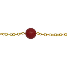 Load image into Gallery viewer, Chain by Foot. Sterling Silver Gold Plated 1.95mm Width by 2.60mm Length Smooth Cable Chain, Followed by 7.50mm Width by 7.15mm Length Coral (Dyed) Gem Stone Every 2 Inches, Gem Stone Chain. Price per: 1 Inch.