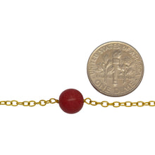 Load image into Gallery viewer, Sterling Silver Gold Plated 1.95mm Width by 2.60mm Length Smooth Cable Chain, Followed by 7.50mm Width by 7.15mm Length Coral (Dyed) Gem Stone Every 2 Inches, Gem Stone Chain. Price per: 1 Inch.