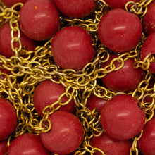 Load image into Gallery viewer, Sterling Silver Gold Plated 1.95mm Width by 2.60mm Length Smooth Cable Chain, Followed by 7.50mm Width by 7.15mm Length Coral (Dyed) Gem Stone Every 2 Inches, Gem Stone Chain. Price per: 1 Inch.