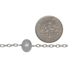 Load image into Gallery viewer, Sterling Silver 2.25mm Width by 3.23mm Length Smooth Cable Chain, Followed by 8.35mm Width by 7.32mm Length White Pearl Every 2 Inches, White Pearl Chain. Price per: 1 Inch.