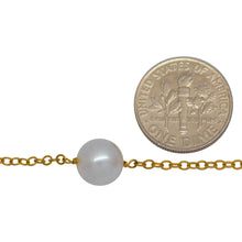 Load image into Gallery viewer, Sterling Silver Gold Plated 1.98mm Width by 2.32mm Length Smooth Cable Chain, Followed by 8.35mm Width by 7.32mm Length White Pearl Every 2 Inches, White Pearl Chain. Price per: 1 Inch.