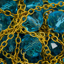 Load image into Gallery viewer, Brass Gold Plated 1.97mm Width by 2.50mm Length Smooth Cable Chain, Followed by 8.20mm Width by 6.15mm Length Blue Topaz Shade Crystal Every 2 Inches, Gem Stone Chain. Price per: 1 Inch.