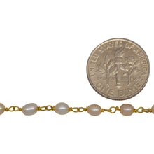 Load image into Gallery viewer, Brass Gold Plated 3.35mm Width by 4.20mm Length White Potato Pearl Chain. Price per: 1 Inch.