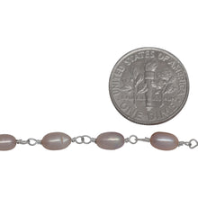Load image into Gallery viewer, Brass Silver Plated 4.15mm Width by 6.61mm Length Pink Rice Pearl Chain. Price per: 1 Inch.