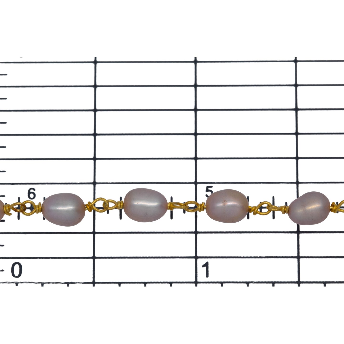 Brass Gold Plated 4.15mm Width by 5.60mm Length Pink Rice Pearl Chain. Price per: 1 Inch.
