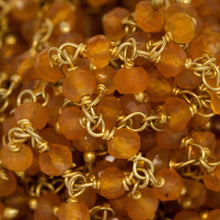 Load image into Gallery viewer, Brass Gold Plated 3.10mm Width by 2.60mm Length Hand Cut Carnelian Gem Stone, With Two of 3.10mm Width by 2.60mm Length Carnelian Stones Hanging off the Chain, Carnelian Gem Stone Chain. Price per: 1 Inch.