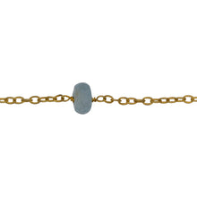 Load image into Gallery viewer, Chain by Foot. Sterling Silver Gold Plated 1.87mm Width by 2.68mm Length Smooth Cable Chain, Followed by 7.10mm Width by 4.60mm Length Natural Hand Cut Aquamarine Gem Stone Every 2 Inches, Gem Stone Chain. Price per: 1 Inch.