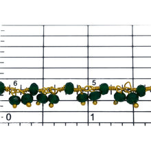 Load image into Gallery viewer, Brass Gold Plated 3.50mm Width by 2.50mm Length Natural Hand Cut Emerald Green (Dyed) Gem Stone, With Two of 3.50mm Width by 2.50mm Length Emerald Green (Dyed) Stones Hanging off the Chain, Gem Stone Chain. Price per: 1 Inch.