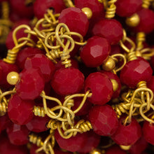 Load image into Gallery viewer, Brass Gold Plated 3.50mm Width by 2.85mm Length Natural Hand Cut Coral Gem Stone, With Two of 3.50mm Width by 2.85mm Length Coral Stones Hanging off the Chain, Gem Stone Chain. Price per: 1 Inch.