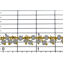 Load image into Gallery viewer, Brass Gold Plated 3.50mm Width by 2.85mm Length Natural Hand Cut Rainbow Moon Stone, With Two of 3.50mm Width by 2.85mm Length Rainbow Moon Stones Hanging off the Chain, Gem Stone Chain. Price per: 1 Inch.