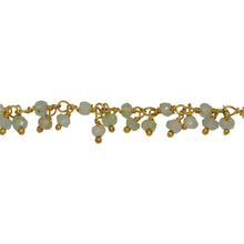 Load image into Gallery viewer, Chain by Foot. Brass Gold Plated 2.80mm Width by 2.65mm Length Natural Hand Cut Prehnite Stone, With Two of 2.80mm Width by 2.65mm Length Prehnite Stone Hanging off the Chain, Gem Stone Chain. Price per: 1 Inch.