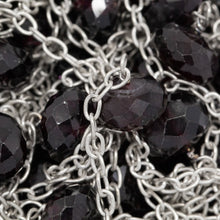 Load image into Gallery viewer, Sterling Silver 1.95mm Width by 2.80mm Length Smooth Cable Chain, Followed by 8.05mm Width by 5.22mm Length Natural Hand Cut Garnet Gem Stone Every 2 Inches, Gem Stone Chain. Price per: 1 Inch.