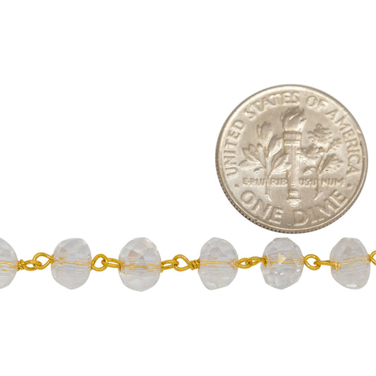 Brass Gold Plated 6.25mm Width by 4.57mm Length Natural Hand Cut Clear Crystal Stone, Gem Stone Chain. Price per: 1 Inch.