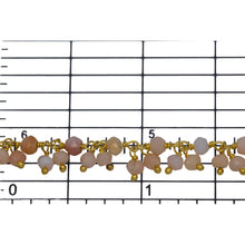 Load image into Gallery viewer, Brass Gold Plated 3.22mm Width by 2.92mm Length Natural Hand Cut Pink Opal Stone, With Two of 2.90mm Width by 2.25mm Length Pink Opal Stone Hanging off the Chain, Gem Stone Chain. Price per: 1 Inch.