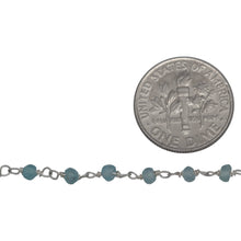 Load image into Gallery viewer, Brass Silver Plated 2.98mm Width by 1.95mm Length Natural Hand Cut Teal Apatite Stone, Gem Stone Chain. Price per: 1 Inch.