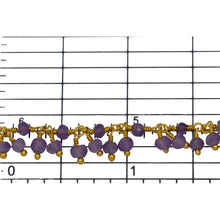 Load image into Gallery viewer, Brass Gold Plated 3.25mm Width by 2.45mm Length Natural Hand Cut Amethyst Stone, With Two of 2.65mm Width by 2.45mm Length Amethyst Stone Hanging off the Chain, Gem Stone Chain. Price per: 1 Inch.