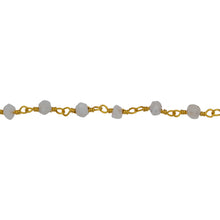 Load image into Gallery viewer, Chain by Foot. Brass Gold Plated 3.65mm Width by 2.85mm Length Natural Hand Cut Rainbow Moon Stone Stone, Gem Stone Chain. Price per: 1 Inch.