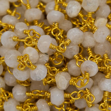 Load image into Gallery viewer, Brass Gold Plated 3.65mm Width by 2.85mm Length Natural Hand Cut Rainbow Moon Stone Stone, Gem Stone Chain. Price per: 1 Inch.