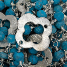 Load image into Gallery viewer, Brass Silver Plated 3.75mm Width by 2.95mm Length Natural Hand Cut Turquoise Stone Chain, Followed by 14.35mm Width by 14.25mm Length Brass Silver Plated Textured Clover Every 3.5 Inches, Gem Stone Chain. Price per: 1 Inch.