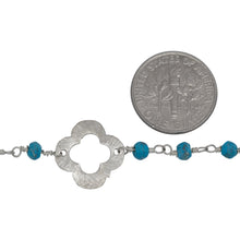 Load image into Gallery viewer, Brass Silver Plated 3.75mm Width by 2.95mm Length Natural Hand Cut Turquoise Stone Chain, Followed by 14.35mm Width by 14.25mm Length Brass Silver Plated Textured Clover Every 3.5 Inches, Gem Stone Chain. Price per: 1 Inch.