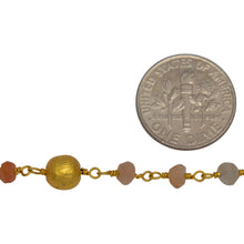 Load image into Gallery viewer, Brass Gold Plated 4.05mm Width by 3.25mm Length Natural Hand Cut Moon Stone Chain, Followed by 6.10mm Width by 6.25mm Length Brass Gold Plated Textured Bead Every 2.5 Inches, Gem Stone Chain. Price per: 1 Inch.