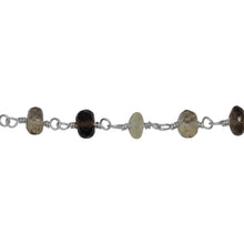 Load image into Gallery viewer, Chain by Foot. Brass Silver Plated 5.70mm Width by 3.00mm Length Natural Hand Cut Quartz, Gem Stone Chain. Price per: 1 Inch.